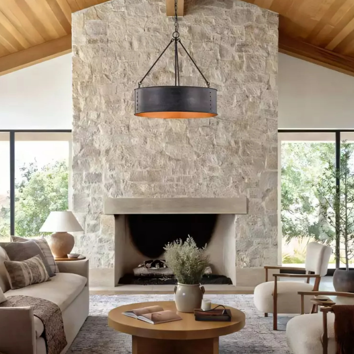 Grayson Industrial Metal Black Drum Pendant Light scene3.webp__PID:166c7abe-4c98-4dc1-b096-4b79e53ba8f3