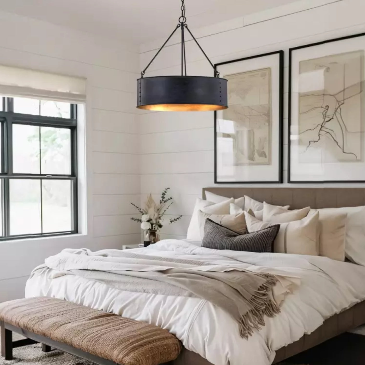 Grayson Industrial Metal Black Drum Pendant Light scene5.webp__PID:7abe4c98-0dc1-4096-8b79-e53ba8f3636a
