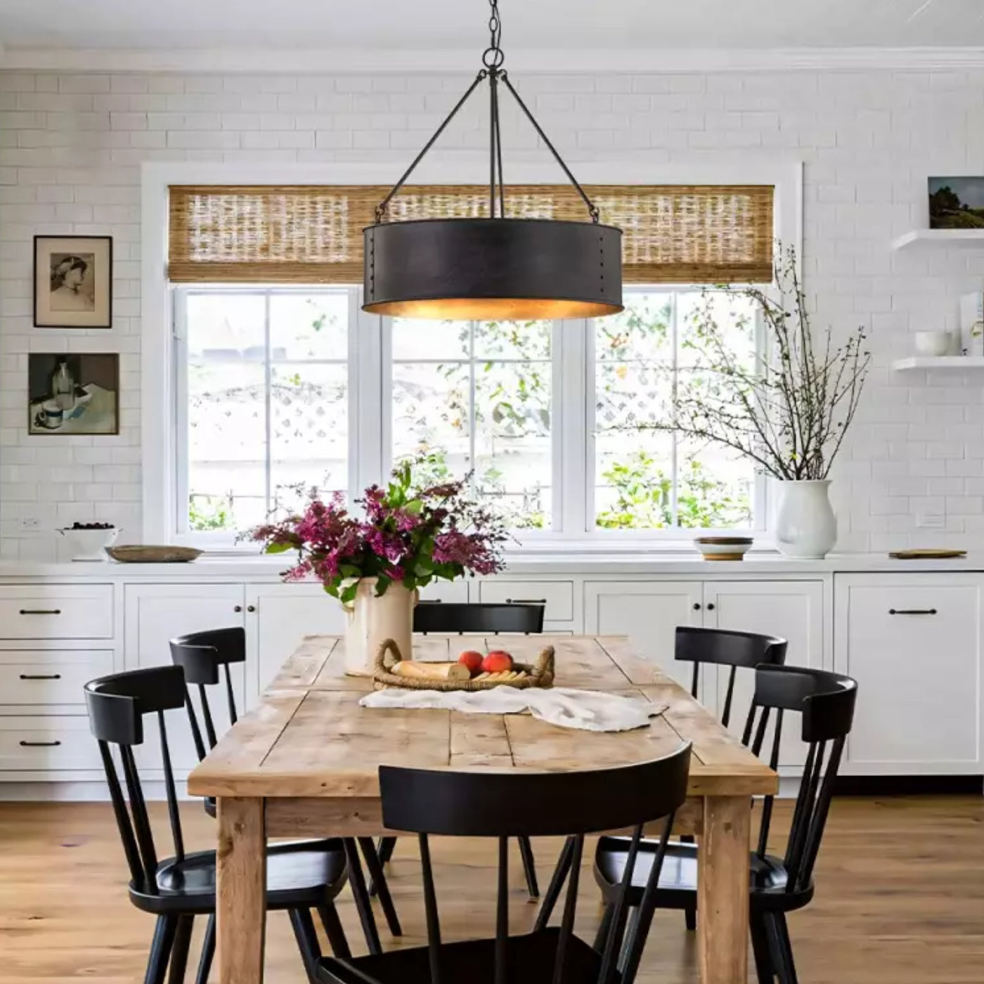Grayson Industrial Metal Black Drum Pendant Light scene1.webp__PID:c1ba166c-7abe-4c98-8dc1-b0964b79e53b