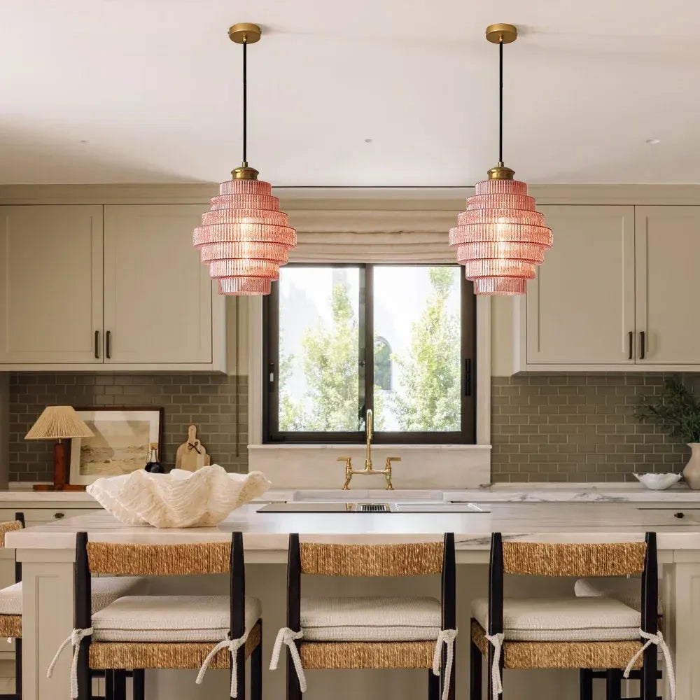 Lampadario vintage in vetro colorato a strisce pink4.webp__PID:05c9f392-303e-45c3-bc35-54260a8854d3