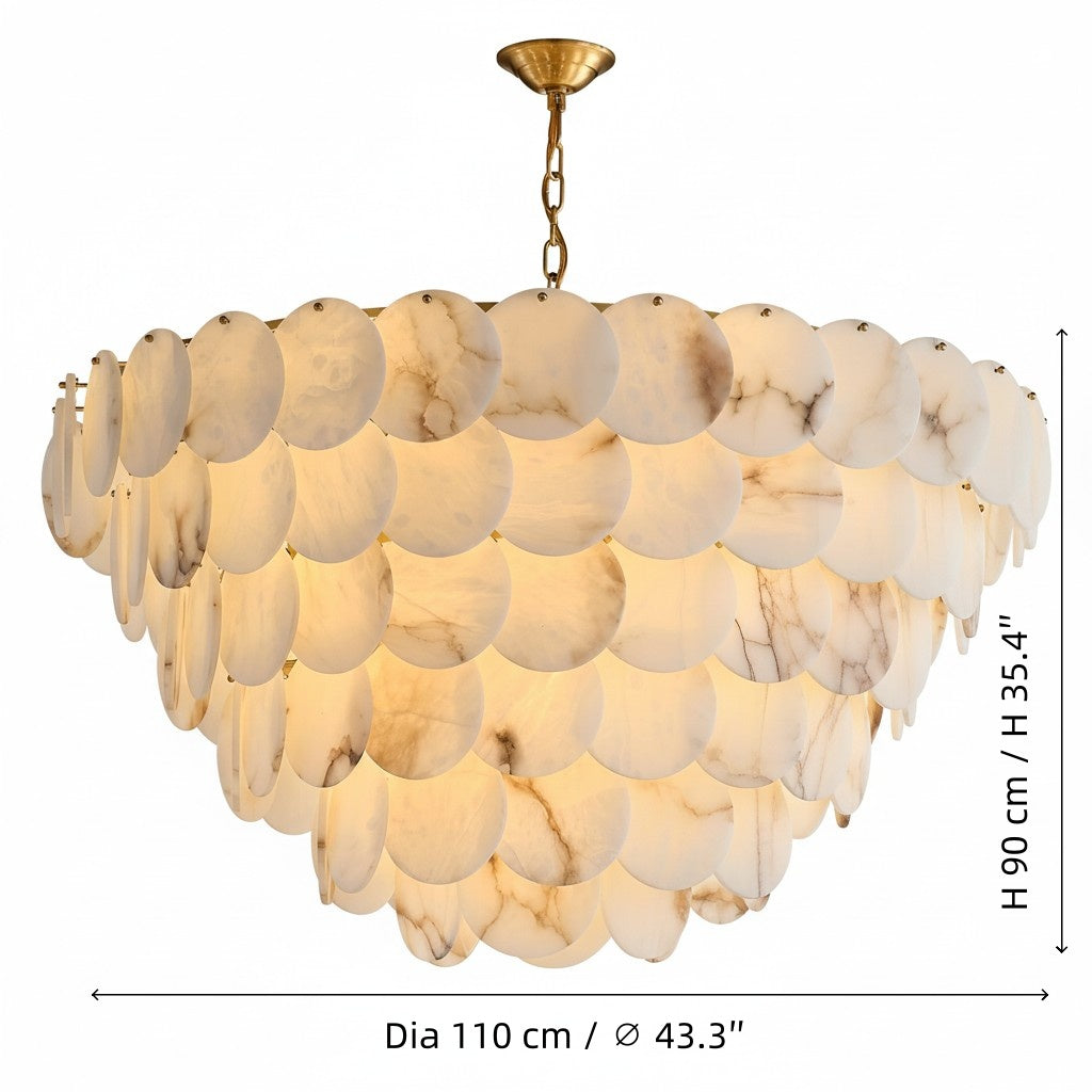 Elegant Brass & Alabaster Shell Multi-Layer Chandelier.jpg__PID:dd76aaef-c2bf-4069-94b8-16eb42fafdb5