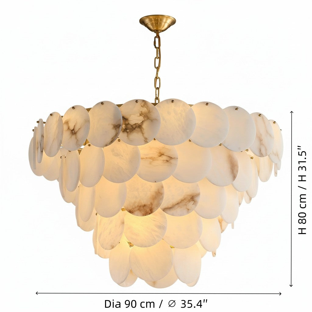 Elegant Brass & Alabaster Shell Multi-Layer Chandelier1.jpg__PID:76aaefc2-bfa0-4914-b816-eb42fafdb527